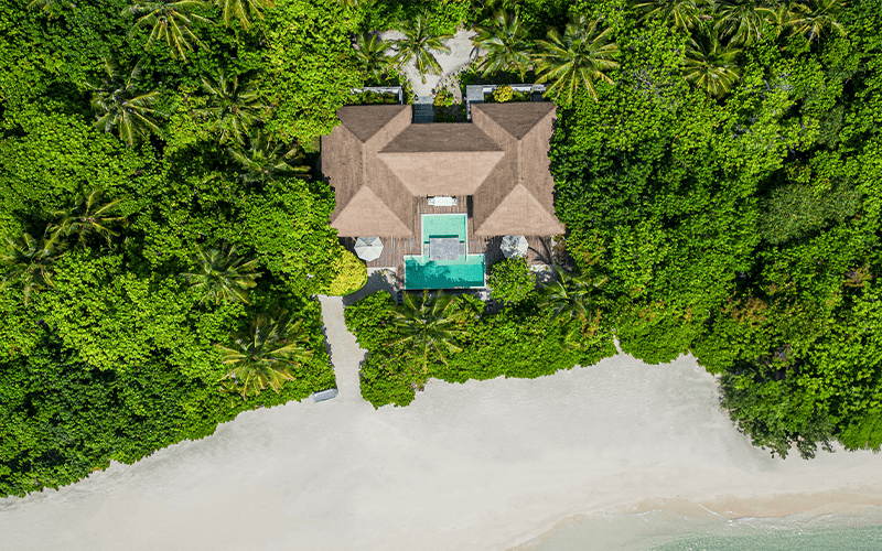 two bedroom beach villa with pool aerial (01) compressed