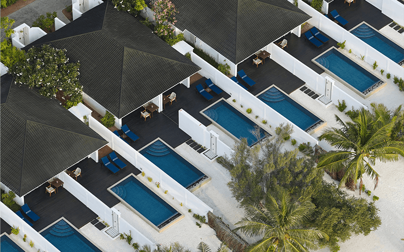 villa nautica two bedroom beach pool villa with two pools poolside aerial 4 large v2