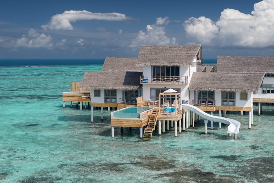Two Bedroom Lagoon Pool Villa with Slide ccm two bedroom lagoon pool villa with slide drone shot v2