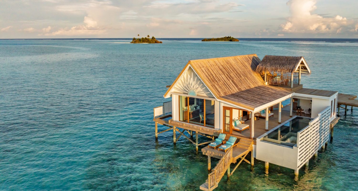 Rah Gili Maldives rah gili maldives water pool villa with slide aerial v2