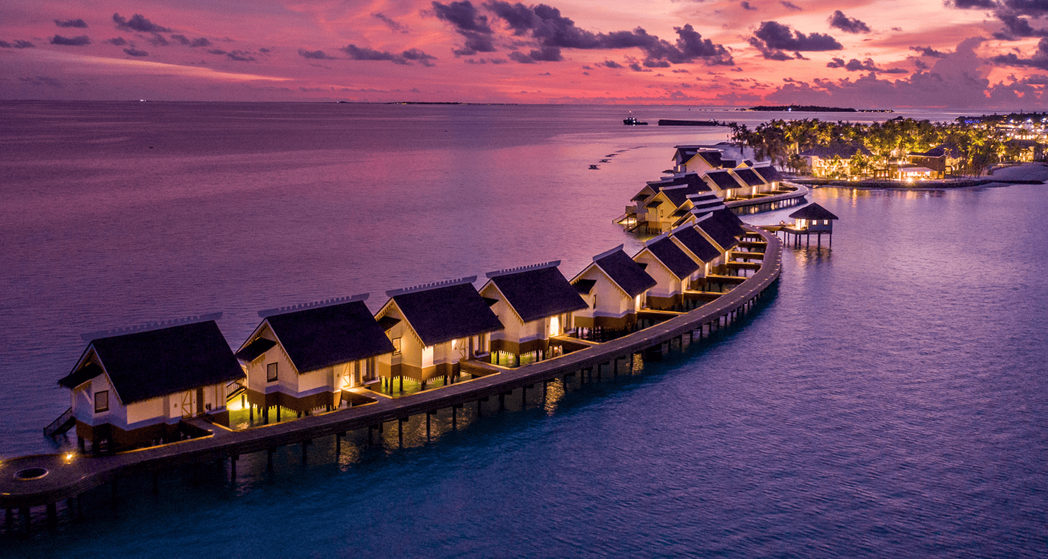 SAii Lagoon Maldives slm aerial overwater villa sunset v2